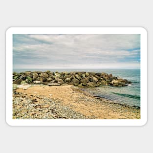 Coastal Scenery - Sandy Beach, Rocks, Pebbles and Ocean. Sticker